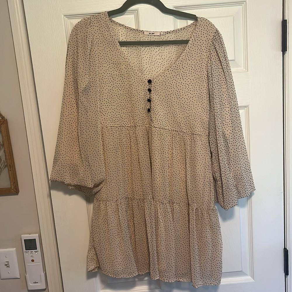 Polka Dot Tan + Black Dress